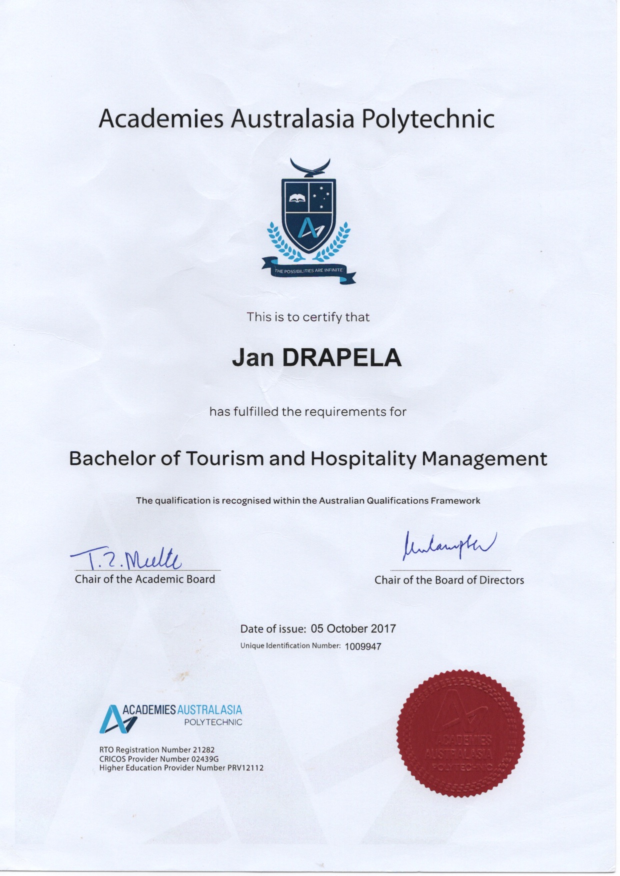 Bachelor of Tourism and Hospitality Management — Jan Drapela